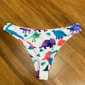 Zaful Colorful Dinosaur Print Cheeky High Waisted Bikini Bottoms White -‎ Size S